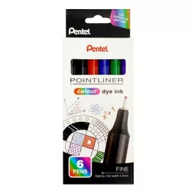   Tűfilc készlet, 0,4 mm, PENTEL "Pointliner", 6 különböző szín