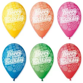 Léggömb, 30 cm, "Happy Birthday", körkörös