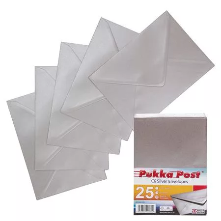 Boríték, C6, enyvezett, PUKKA PAD "Silver", ezüst