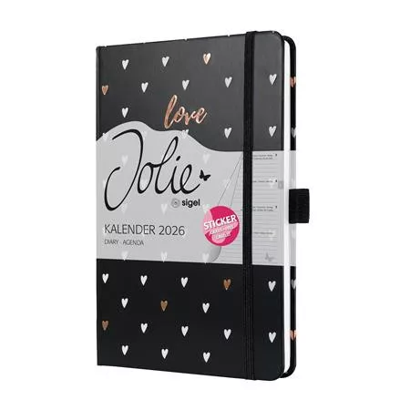 Naptár, A5, heti, 2026, kemény borító, SIGEL "Jolie", Dark love