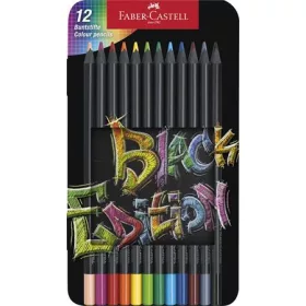   Színes ceruza készlet, háromszögletű, fémdobozban, FABER-CASTELL "Black Edition",  12 különböző szín