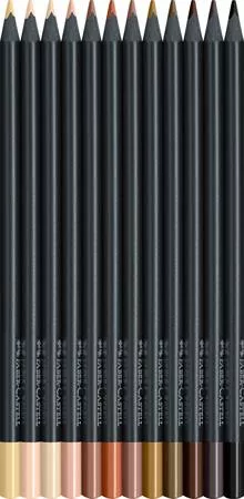 Színes ceruza készlet, háromszögletű, FABER-CASTELL "Black Edition",  12 különböző bőrszín