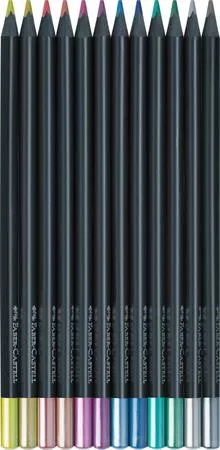 Színes ceruza készlet, háromszögletű, FABER-CASTELL "Black Edition",  12 különböző metál szín