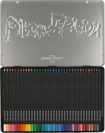 Színes ceruza készlet, háromszögletű, fémdobozban, FABER-CASTELL "Black Edition",  36 különböző szín