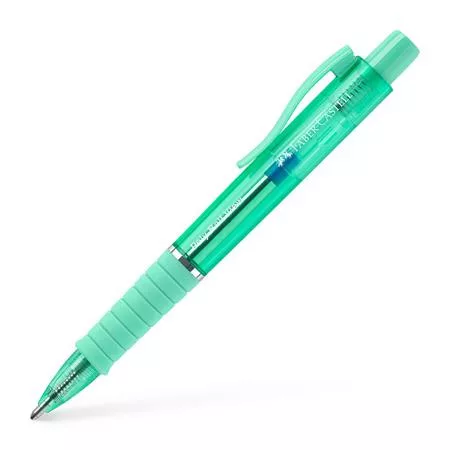Golyóstoll, 1 mm, XB, nyomógombos, mentazöld testszín, FABER-CASTELL "Poly Ball View Aurora", kék