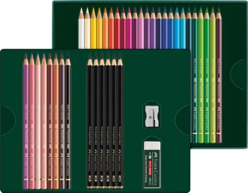 Színes- és grafitceruza készlet, FABER-CASTELL "Polychromos & Pitt Graphite Matt" , 40 db-os szett