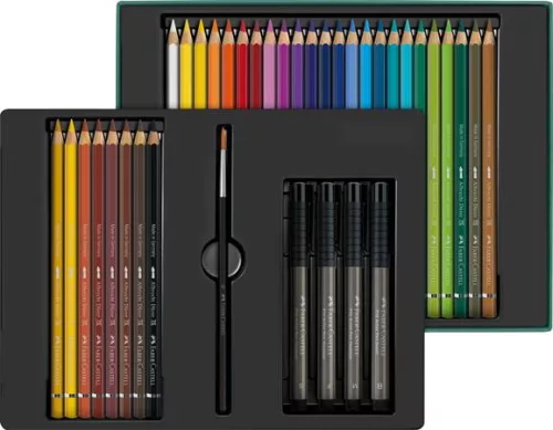 Akvarell ceruza készlet, ecsettel, FABER-CASTELL "Albrecht Dürer & Pitt Artist Pen", 37 db-os szett