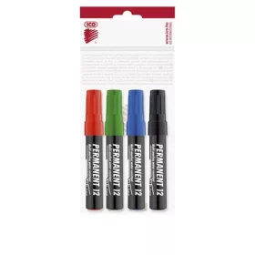   Alkoholos marker készlet, 1-4 mm, vágott, ICO "Permanent 12", 4 különböző szín