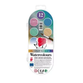   Vízfesték, 12 darabos, 30 mm, ICO "Süni", neon és metál színek