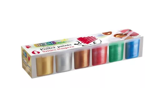 Tempera készlet, tégelyes, ICO "Süni", 6 különböző metal szín