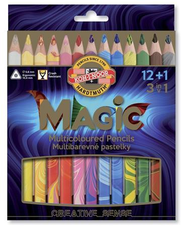 Színes varázsceruza készlet, háromszögletű, KOH-I-NOOR "Magic 3408", 12+1 különböző szín