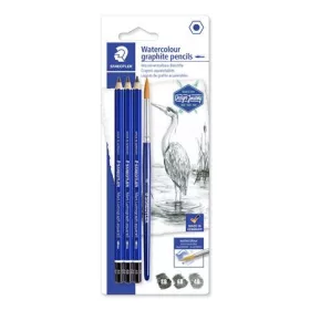   Grafitceruza készlet, akvarell, ecsettel, hatszögletű, STAEDTLER „Mars® Lumograph® aquarell 100A”, 3 különböző keménység