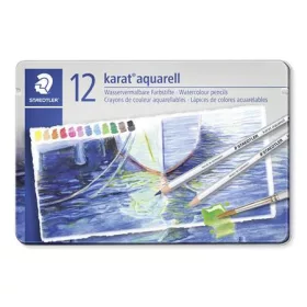   Akvarell ceruza készlet, hatszögletű, fém doboz, STAEDTLER "Karat® aquarell 125", 12 különböző szín