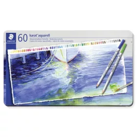   Akvarell ceruza készlet, hatszögletű, fém doboz, STAEDTLER "Karat® aquarell 125", 60 különböző szín