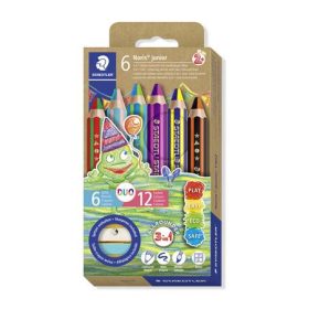   Színes ceruza készlet, duo színű, hegyezővel, STAEDTLER "Noris® junior 140", 6 különböző szín