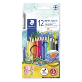   Akvarell ceruza készlet, hatszögletű, ecsettel, STAEDTLER "Noris® aquarell 144 10", 12 különböző szín