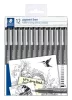 Tusfilc készlet, 12 különböző vonalvastagság, STAEDTLER "Pigment Liner 308", fekete
