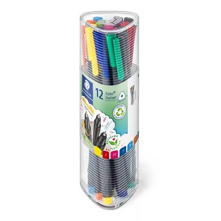 Tűfilc készlet, 0,3 mm, STAEDTLER "Triplus 334", 12 különböző szín