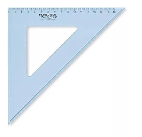 Háromszög vonalzó, műanyag, 45°, 16 cm, STAEDTLER "Mars 567", átlátszó kék