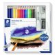Akvarell ceruza készlet, ecsettel, radírral, hegyezővel, grafitceruzával, STAEDTLER® "146 10C", 12 különböző szín