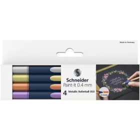   Metálfényű rollertoll készlet, 0,4 mm, SCHNEIDER "Paint-It 050" 4 különböző szín