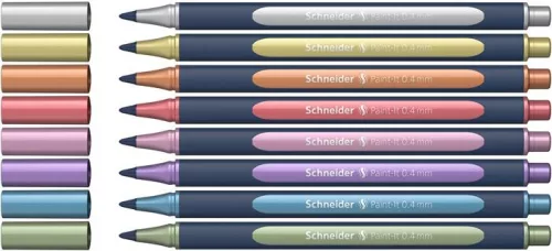 Metálfényű rollertoll készlet, 0,4 mm, SCHNEIDER "Paint-It 050" 8 különböző szín