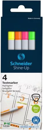Szövegkiemelő toll készlet, 1-4 mm, SCHNEIDER "Shine-Up", 4 különböző szín