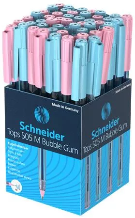 Golyóstoll, 0,5 mm, kupakos, SCHNEIDER "Tops 505 M Bubble Gum" kék, limitált kiadás