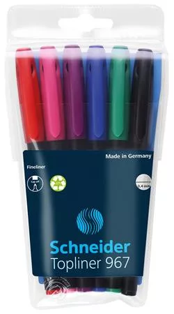 Tűfilc készlet, 0,4 mm, SCHNEIDER "Topliner 967", 6 különböző szín