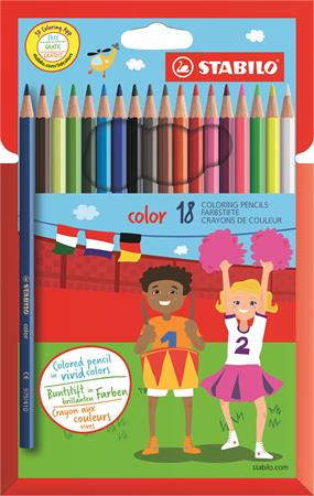 Színes ceruza készlet, hatszögletű, STABILO "Color", 18 különböző szín