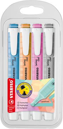 Szövegkimelő készlet, 1-4 mm, STABILO "Swing cool Pastel", 4 különböző szín