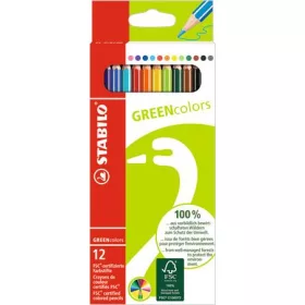   Színes ceruza készlet, hatszögletű, STABILO "GreenColors", 12 különböző szín