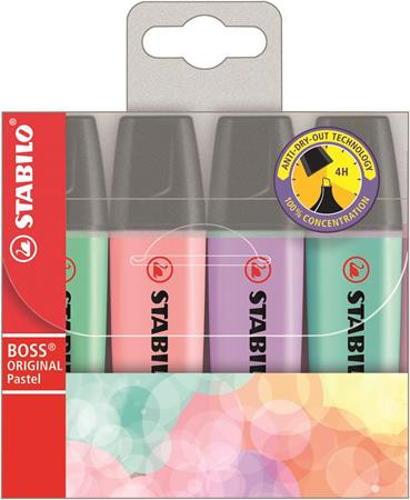 Szövegkiemelő készlet, 2-5 mm, STABILO "BOSS original Pastel2", 4 különböző szín