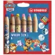 Színesceruza készlet, kerek, vastag, hegyezővel, STABILO "Woody 3 in 1", Mancs őrjárat, 6 különböző szín