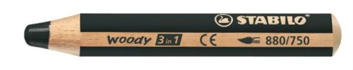 Színes ceruza, kerek, vastag, STABILO "Woody 3 in 1", fekete