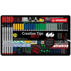   Tűfilc készlet, fém doboz, STABILO "Creative Tips ARTY", 6 különböző szín, 5 különböző vastagság