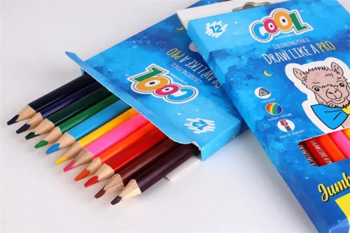 Színes ceruza készlet, háromszögletű, vastag, COOL BY VICTORIA, 12 különböző szín