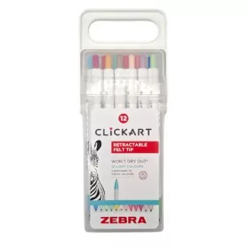   Filctoll készlet, nyomógombos, 0,6 mm, ZEBRA "Clickart" 12 különböző pasztell szín