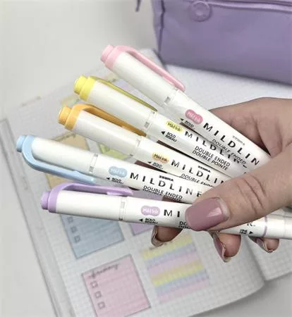 Szövegkiemelő készlet, 1,4/4 mm, kétvégű, ZEBRA "Mildliner Highlighter Gentle", 5 különböző szín