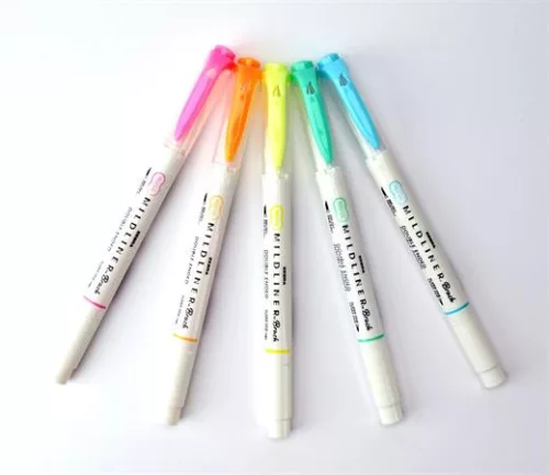 Ecsetirón készlet, kétvégű ZEBRA "Mildliner Fluorescent", 5 szín