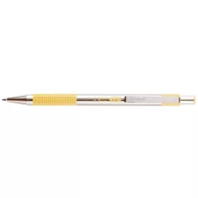   Golyóstoll, 0,24 mm, nyomógombos, rozsdamentes acél, pasztellsárga tolltest, ZEBRA "F-301", kék