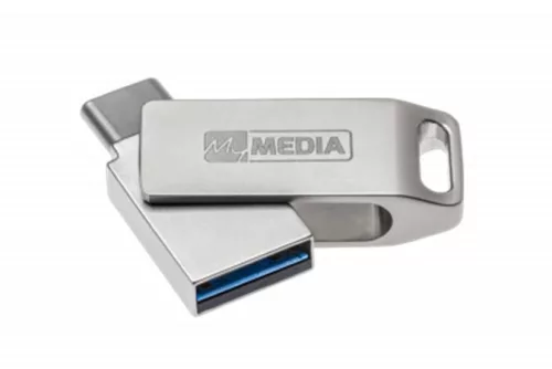 Pendrive, 128GB, USB 3.2 Gen1 + USB-C, alumínium ház, MYMEDIA "Dual" (by VERBATIM)