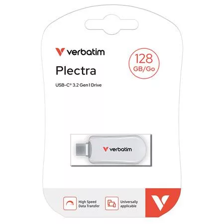 Pendrive, 128GB, USB-C 3.2 Gen1, VERBATIM "Plectra", fehér