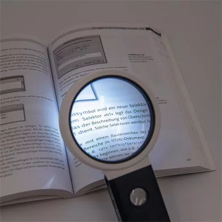 Nagyító, 90 mm, kihajtható állvánnyal, LED fénnyel, WEDO, fekete/fehér