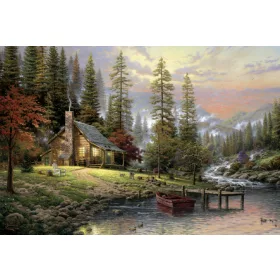  A Peaceful Retreat, Thomas Kinkade, 500 db (58455) Haus in den Bergen