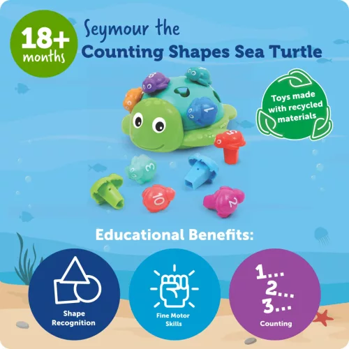Learning Resources Seymour, a számoló formás tengeri teknős – formabedobó és számoló készségfejlesztő játék (18 hó–4 év).​