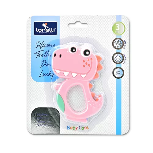 Baby Care szilikon rágóka - Dino Lucky Pink