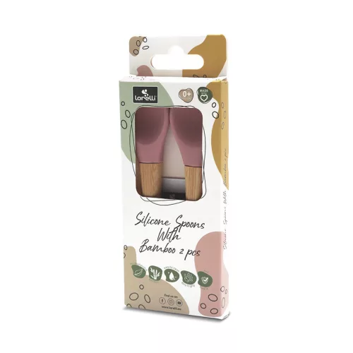 Lorelli Szilikon kanalak bambusz nyéllel, 2db - deep pink