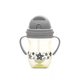   Baby Care szívószálas itató fogantyúval 275ml - Grey/Yellow