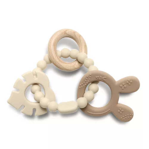 Lorelli Nyuszi szilikon és bükkfa rágóka - Natural Beige